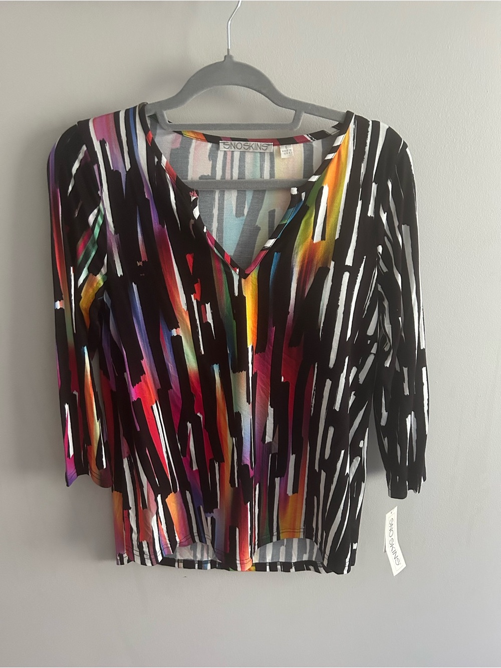 SnoSkins Black Multicolor V-Neck Brushstroke Tunic